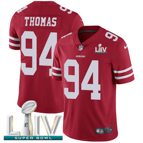 San Francisco 49ers Nike #94 Solomon Thomas Red Super Bowl LIV 2020 Team Color Men Stitched NFL Vapor Untouchable Limited Jersey